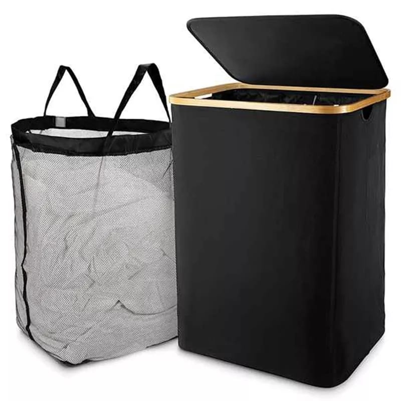 Foldable laundry basket with lid and inner bag