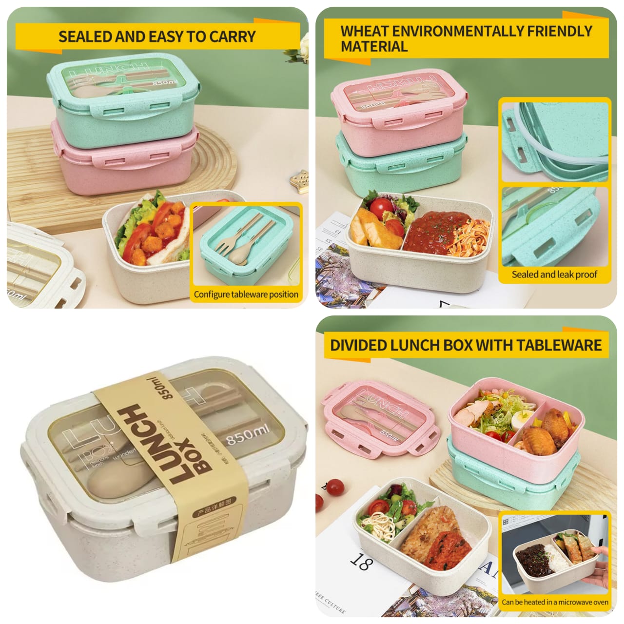 BENTO LUNCH BOX WITH 2 COMPARTMENT AND SPOONS