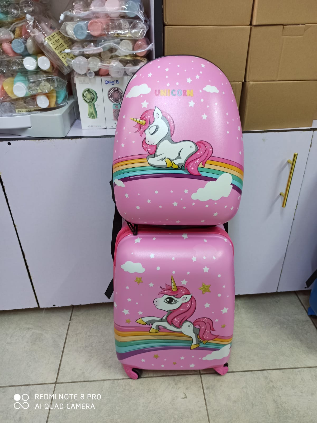 Cartoon themed kids trolley bags 6800/- with travelling pillows 7500/-