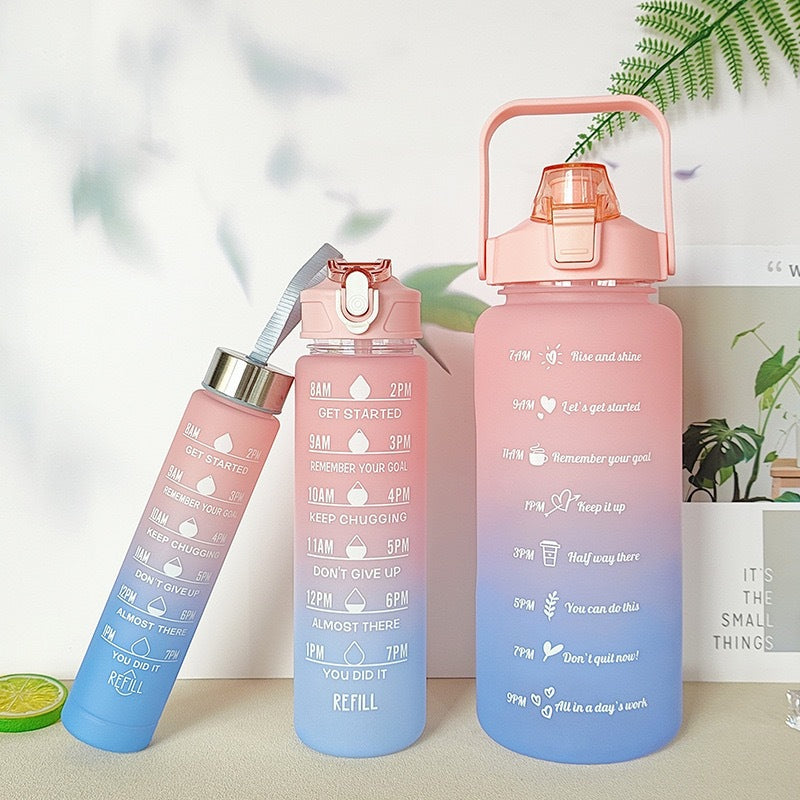 3pcs Multicolour motivational water bottle