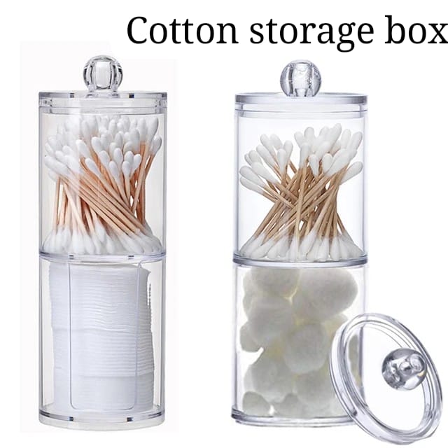 2 layer  Acrylic Multifunctional Round Qtip Storage Box , Makeup Cotton Pad Organizer Jewelry Holder Caddy