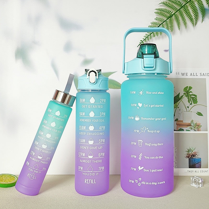 3pcs Multicolour motivational water bottle