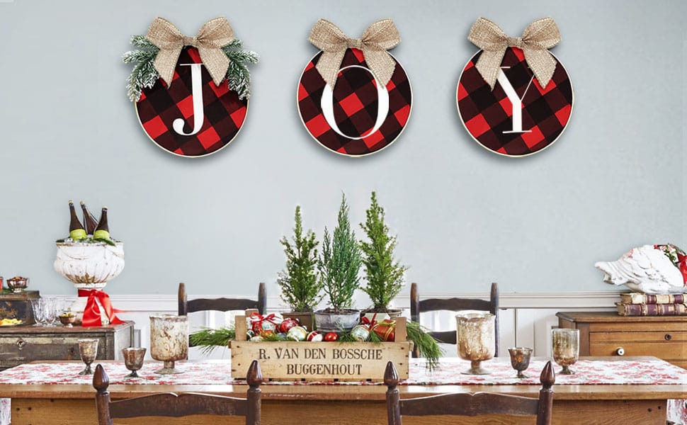 Christmas Wreaths Joy Sign Buffalo Plaid Xmas Wreath