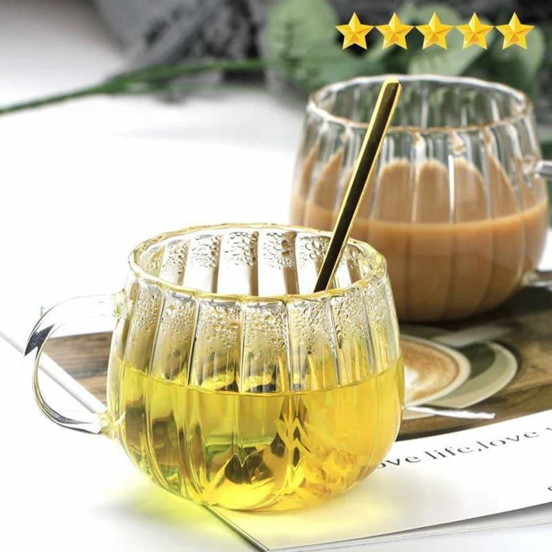 Stripped pumpkin shaped heat resistant glass cup