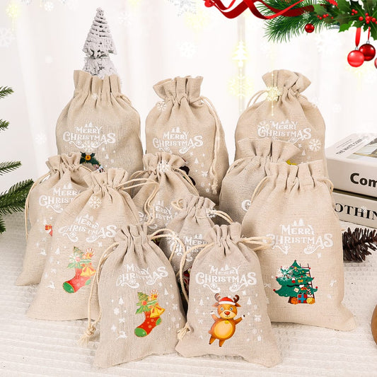 Christmas Linen Drawstring Bags Candy bags