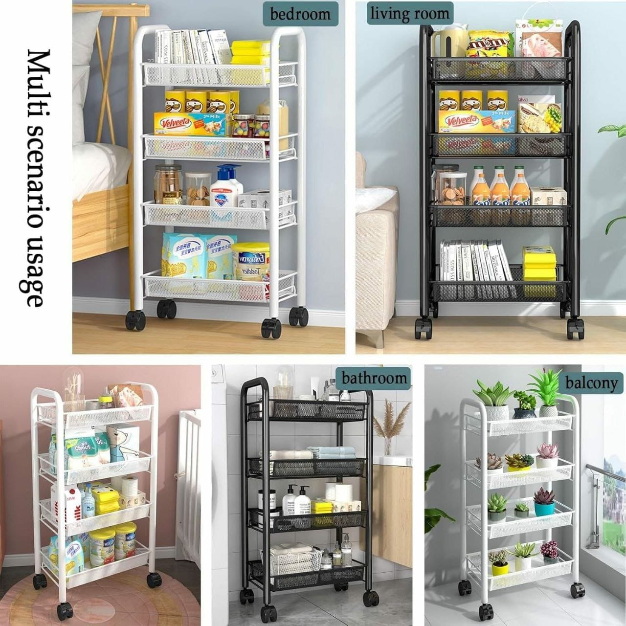 4 layer multifunctional mesh design storage trolley