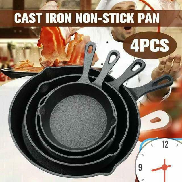 4pcs cast iron skillet pans set