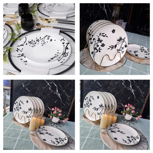 10 .5" Black &White vibes dinner plate