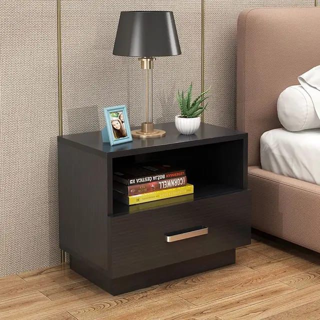 Minimalist wooden bedside table with drawer