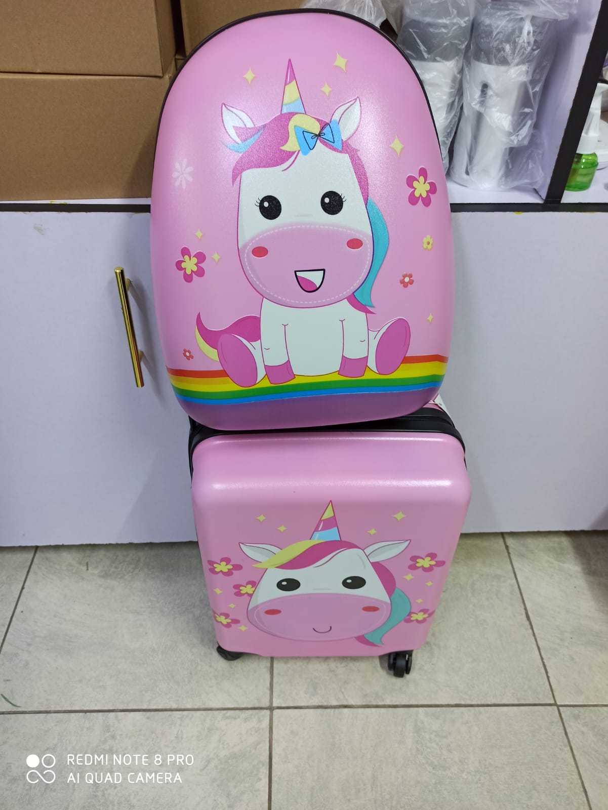 Cartoon themed kids trolley bags 6800/- with travelling pillows 7500/-