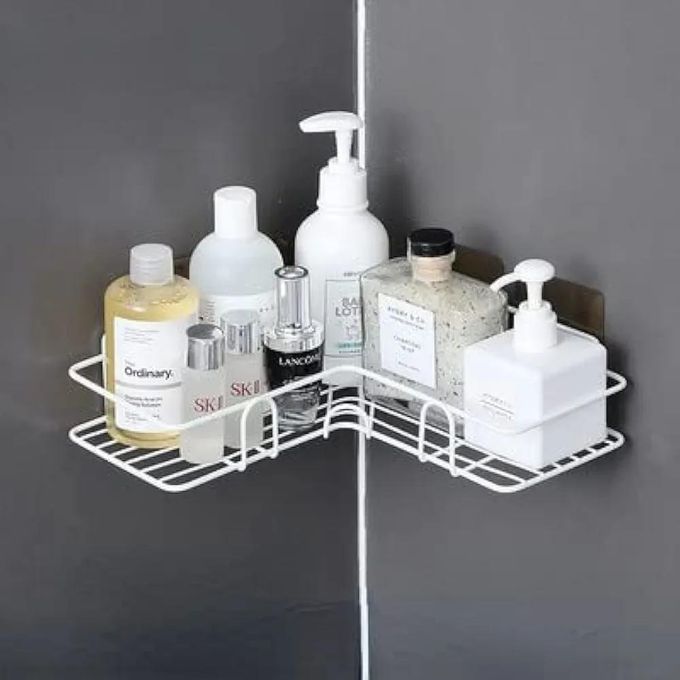 metallic corner bathroom shelf