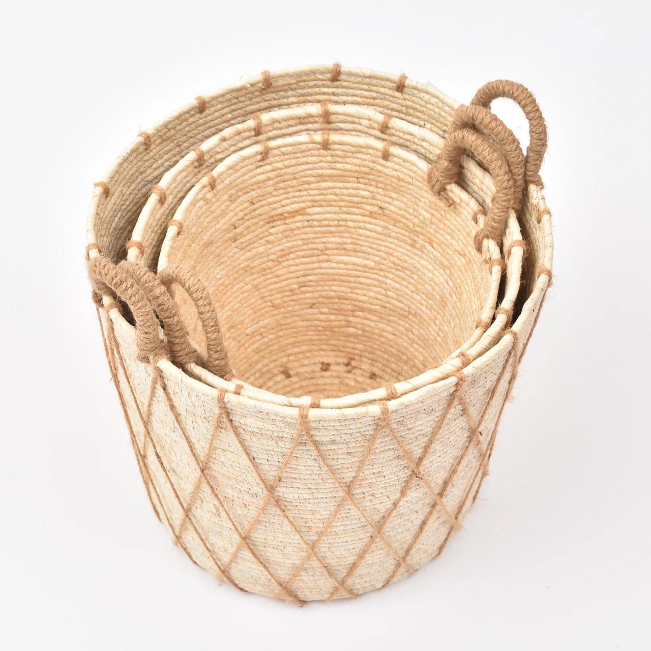 ⏺️High Quality Set of 3 Stackable handmade baskets 🧺