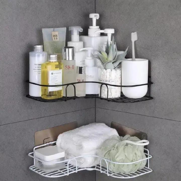 metallic corner bathroom shelf