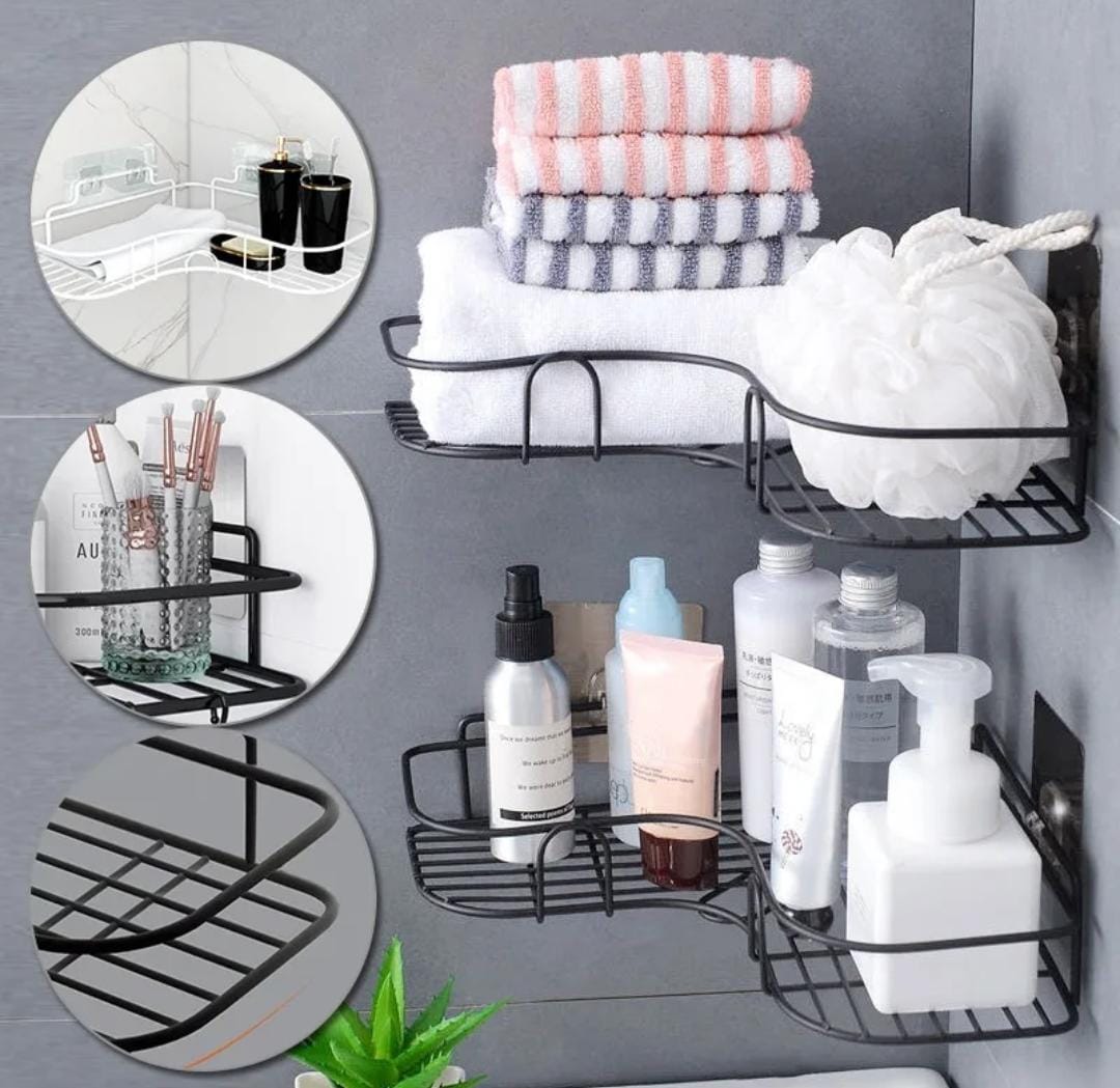 metallic corner bathroom shelf