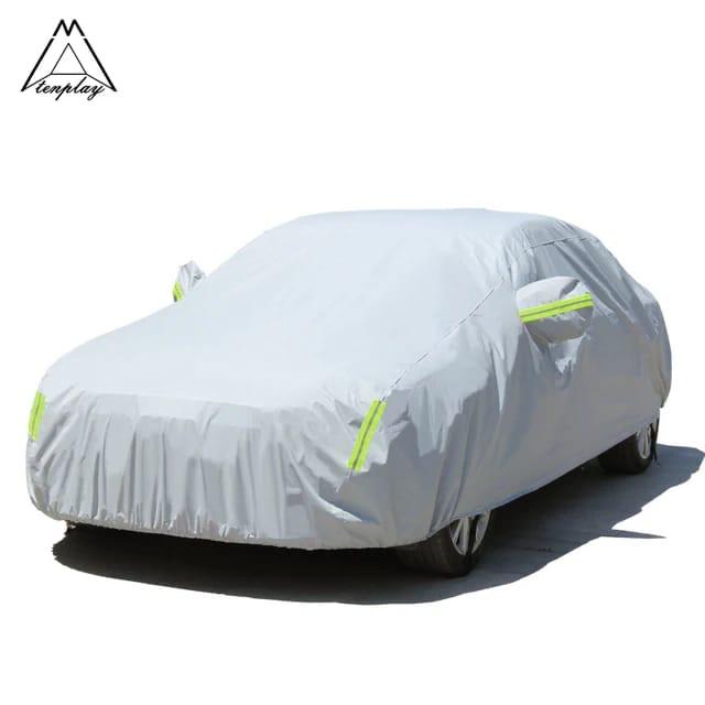 High Quality Universal Grey Car Cover with fleece on the inside part & Has Reflector on the sides