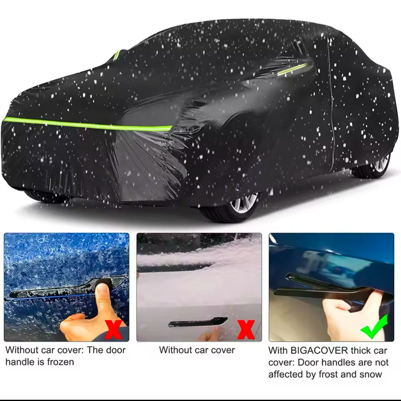 High Quality Universal BLACK Car Cover with fleece on the inside part & Has Reflector on the sides