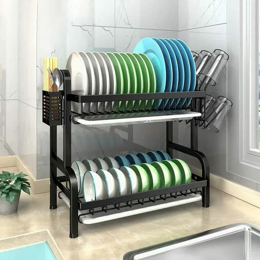 Heavy duty dish rack black 2 tier