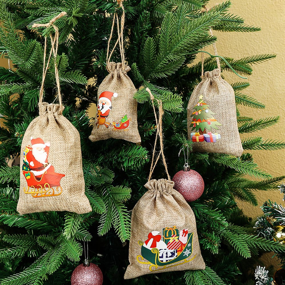 Christmas Linen Drawstring Bags Candy bags