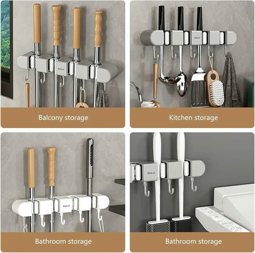 Non slip wall mount mop holder