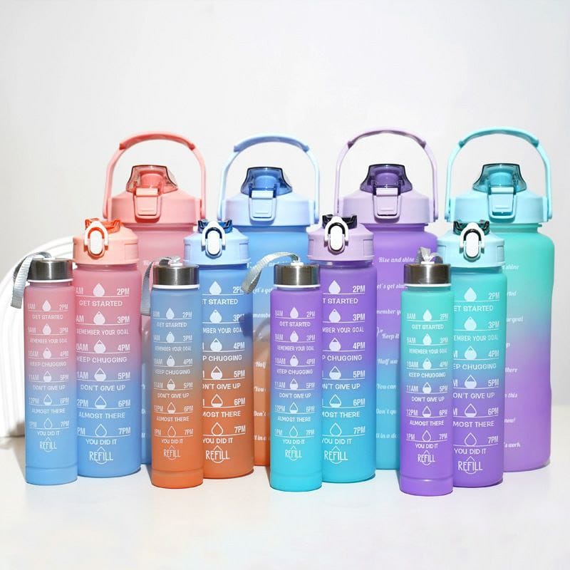 3pcs Multicolour motivational water bottle