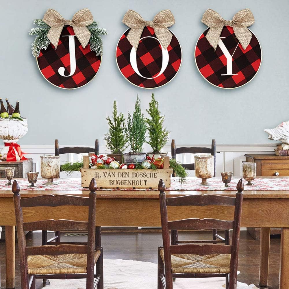 Christmas Wreaths Joy Sign Buffalo Plaid Xmas Wreath