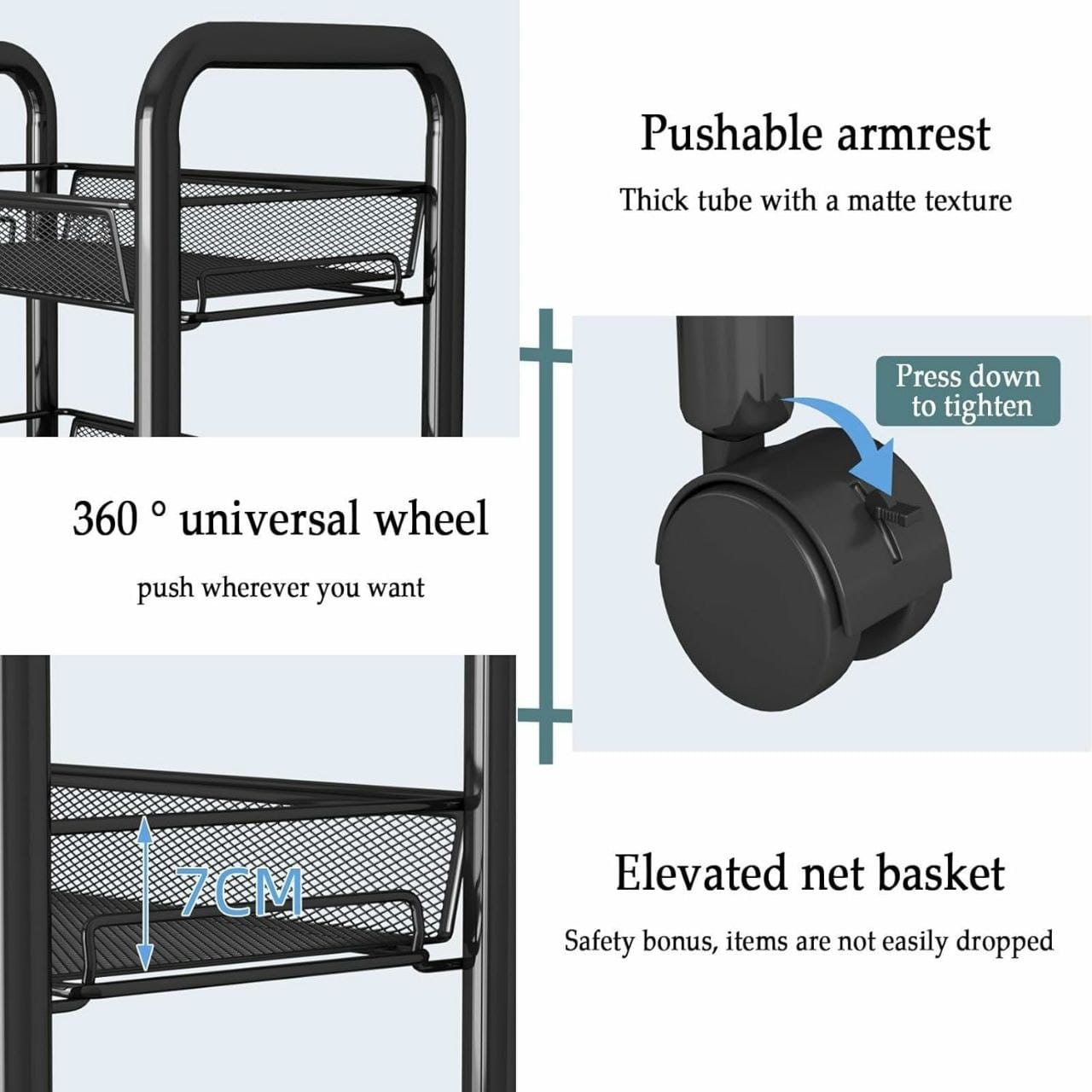 4 layer multifunctional mesh design storage trolley