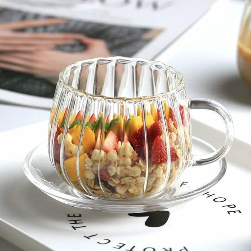 Stripped pumpkin shaped heat resistant glass cup