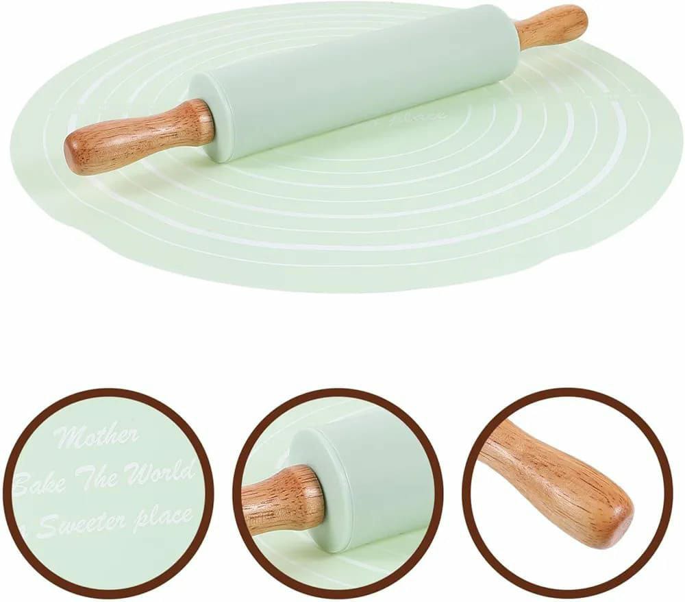 Silicone kneading mat with rolling pin set