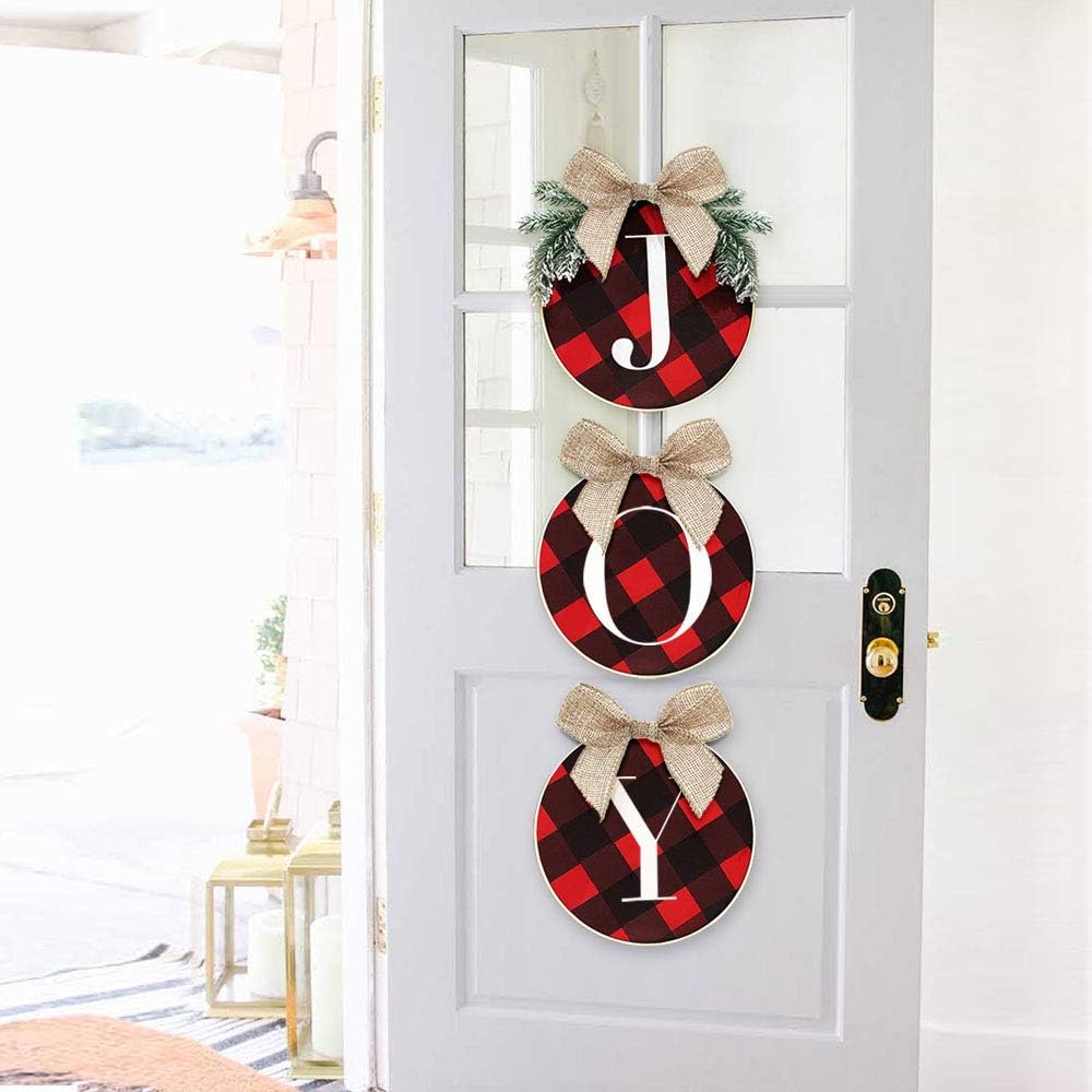 Christmas Wreaths Joy Sign Buffalo Plaid Xmas Wreath