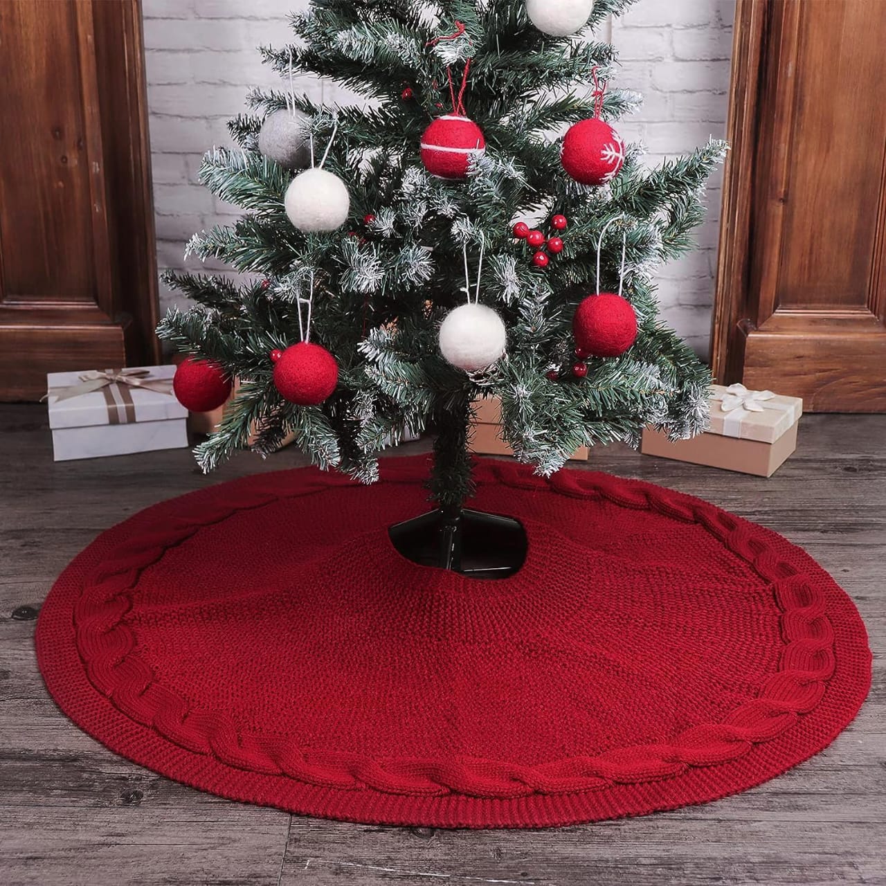 Christmas Knitted Tree Skirt Knitted Christmas Tree Apron Christmas Tree Skirt Decoration