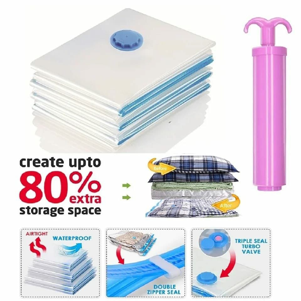 Vacuum storage bags for clothes with pump