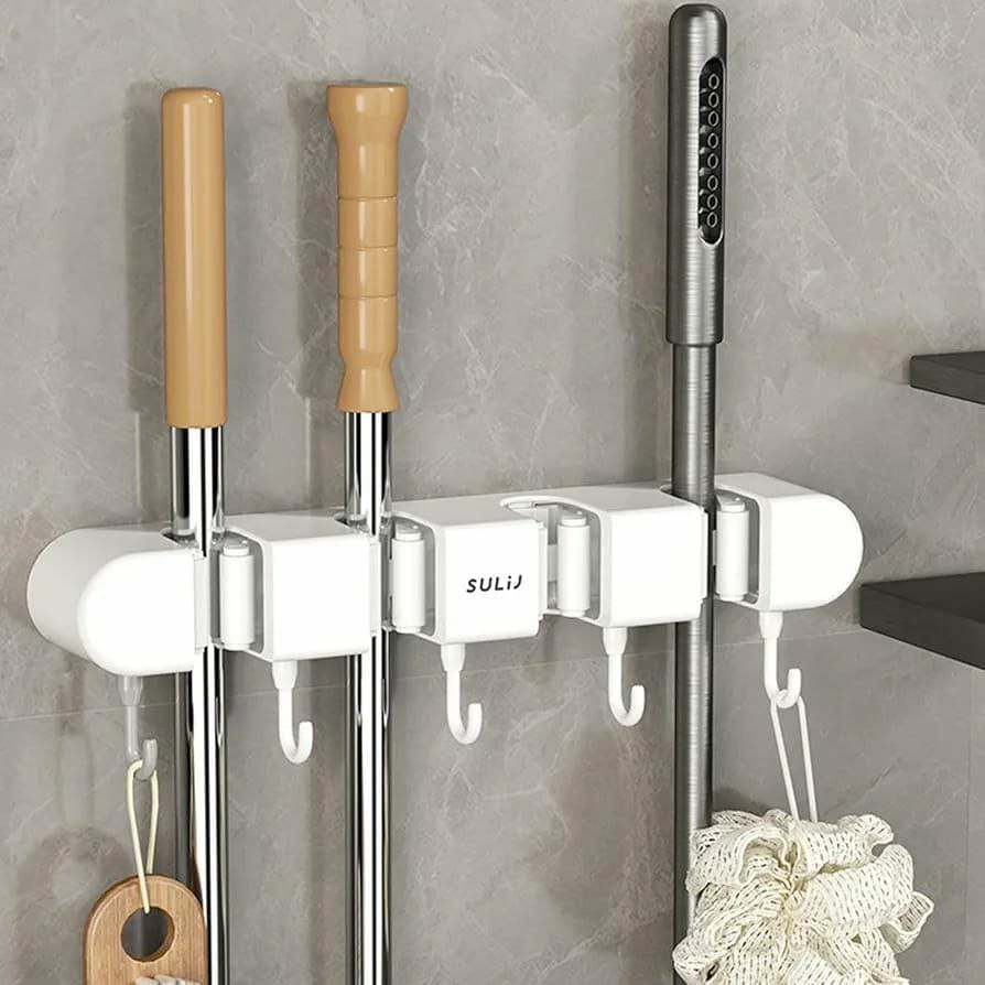 Non slip wall mount mop holder