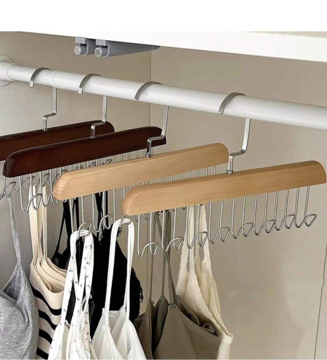 Solid wooden hanger with multiple hooks