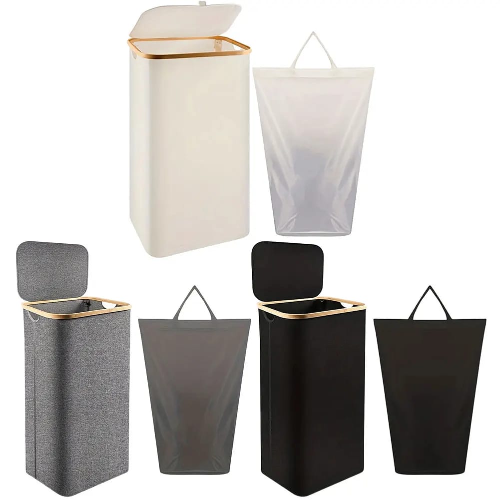 Foldable laundry basket with lid and inner bag