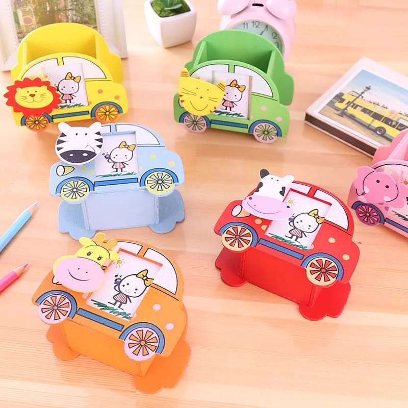 Car Multicolor Wooden Pen Stand