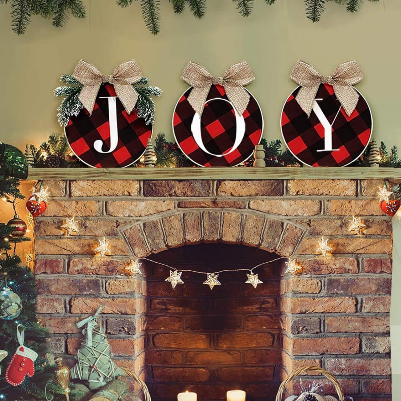 Christmas Wreaths Joy Sign Buffalo Plaid Xmas Wreath