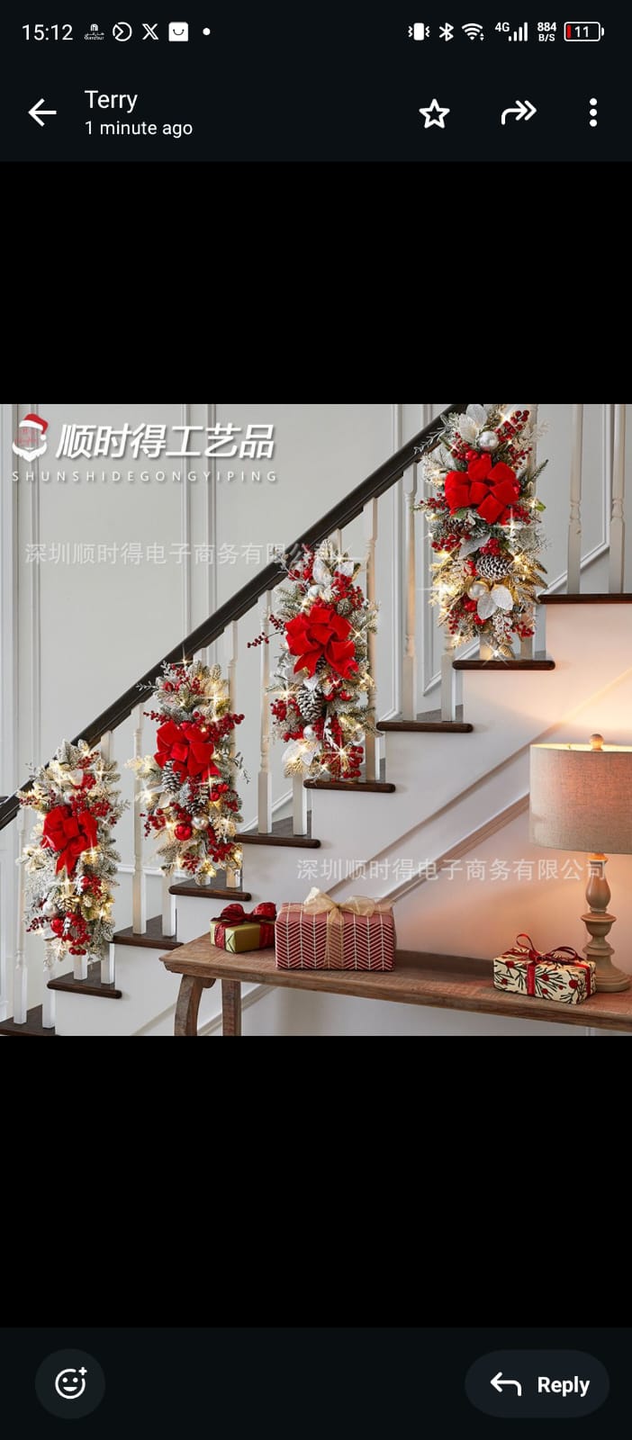 Christmas Swag Wreath Pendants LED Lights Staircase Wreath Ornament Swag Trim Garland Door Window Decoration