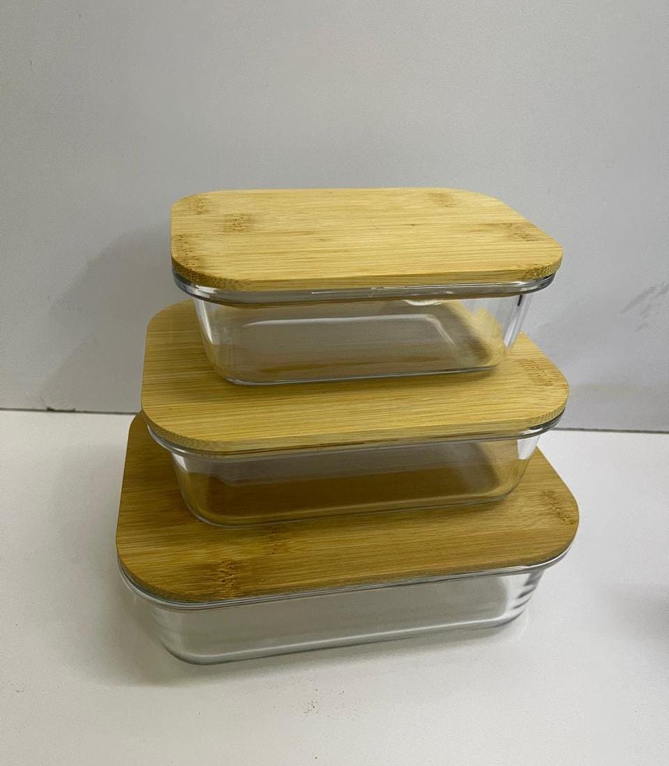 3pc glass storage container with bamboo lid