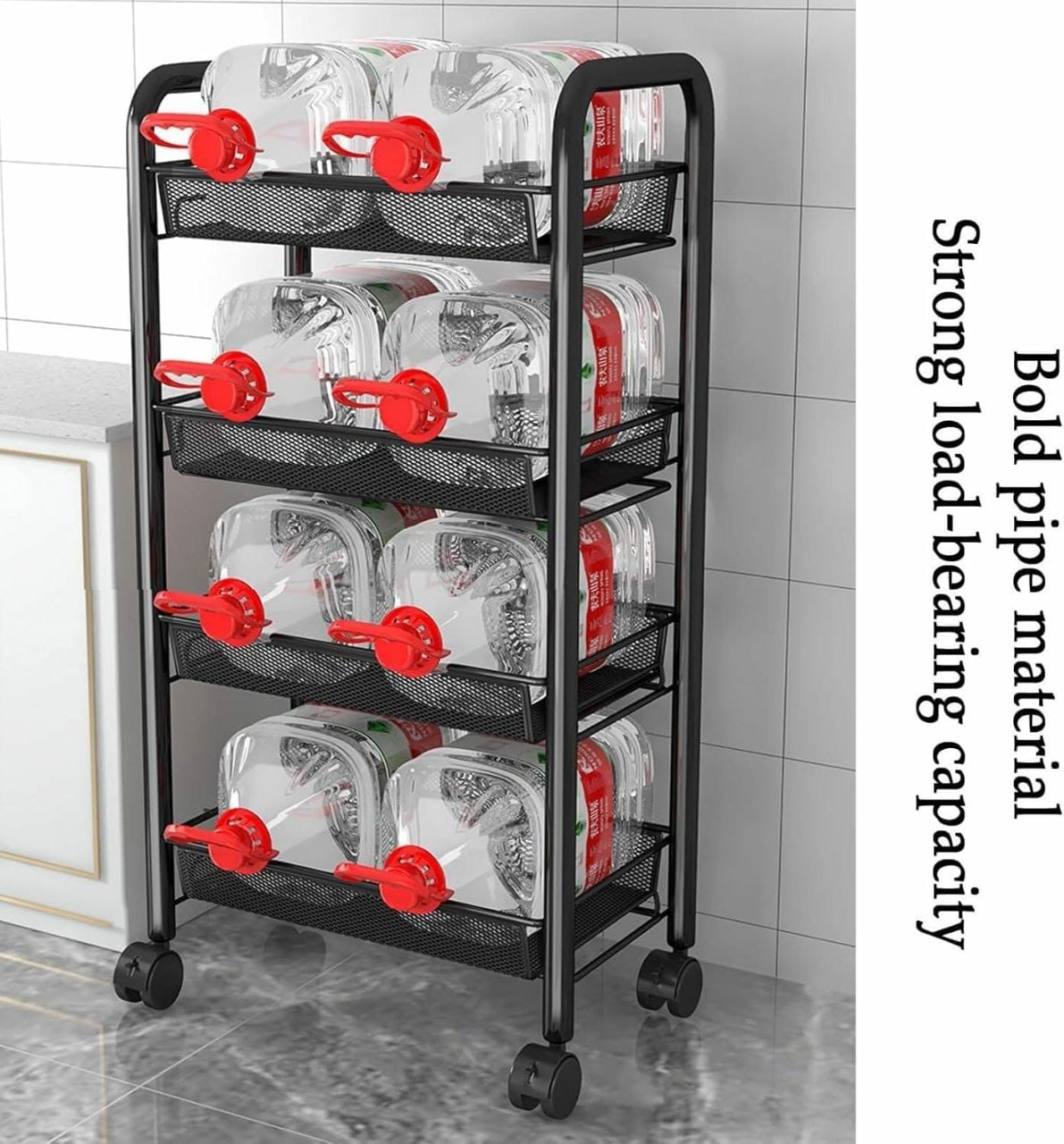 4 layer multifunctional mesh design storage trolley