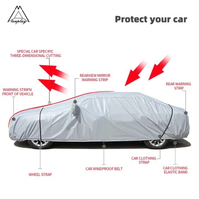 High Quality Universal Grey Car Cover with fleece on the inside part & Has Reflector on the sides