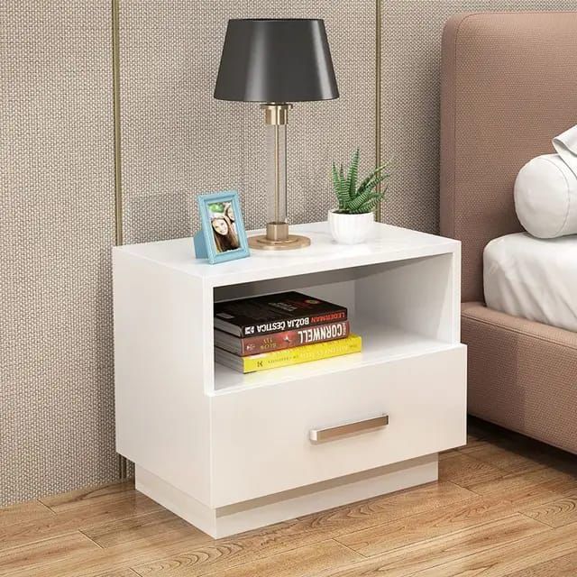 Minimalist wooden bedside table with drawer