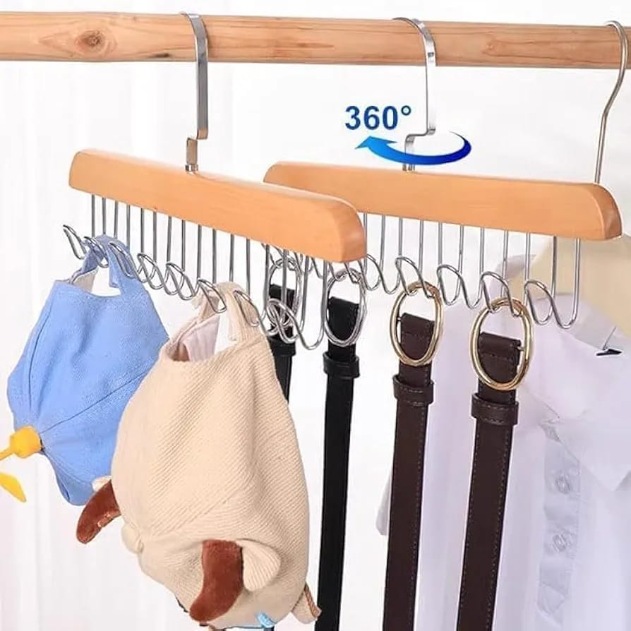 Solid wooden hanger with multiple hooks