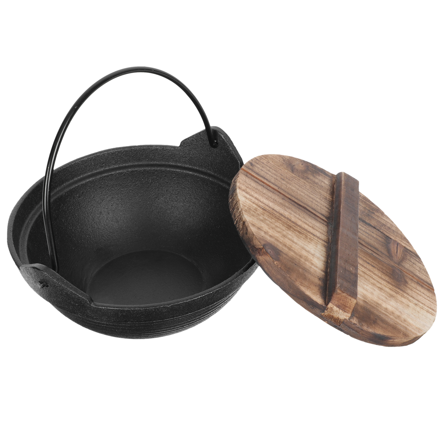 Pre-seasoned Pure Cast Iron Flat Bottom Wok with Wooden Lid