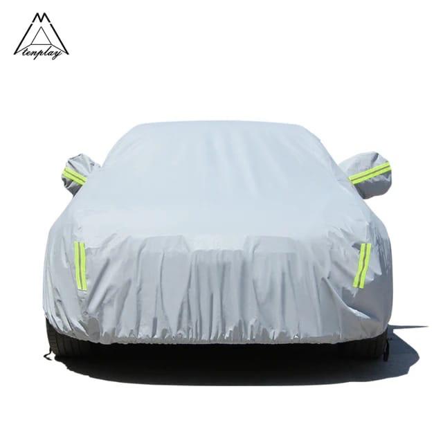 High Quality Universal Grey Car Cover with fleece on the inside part & Has Reflector on the sides