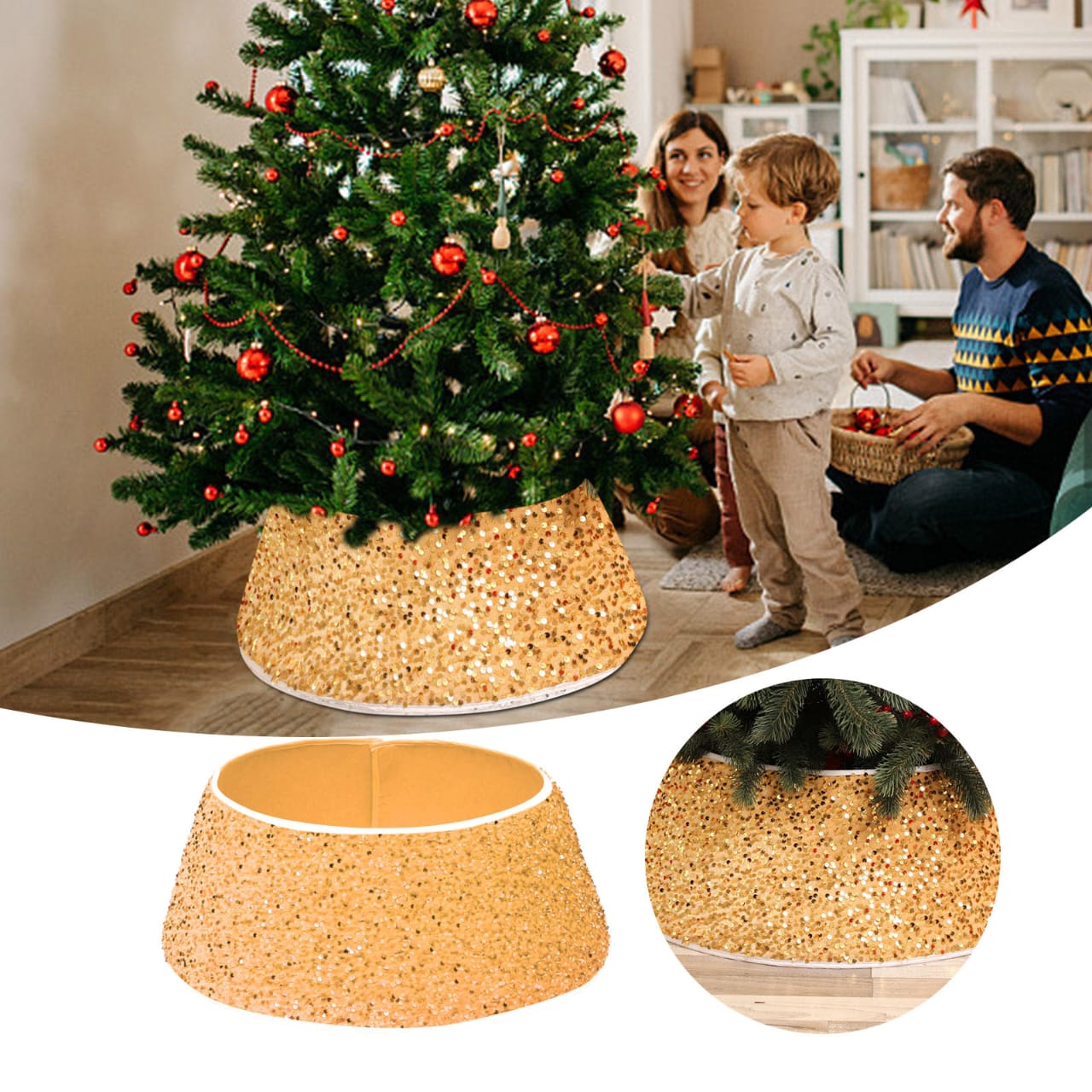 Christmas Tree Decorations Creative Printed Sequins Stereoscopic Tree Bottom Decoration Tree Skirt