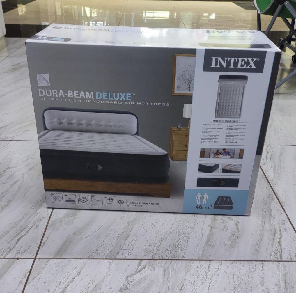 INTEX DURA BEAM AIRBED WITH INBUILT ELECTRIC PUMP AND PLUSH SUPPORTIVE HEADBOARD