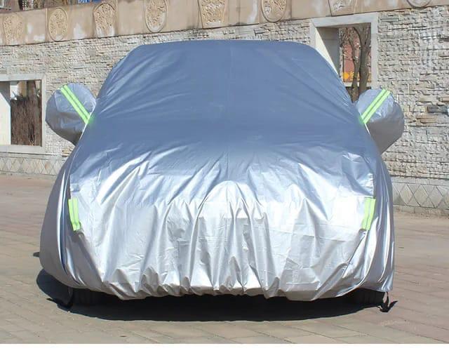 High Quality Universal Grey Car Cover with fleece on the inside part & Has Reflector on the sides