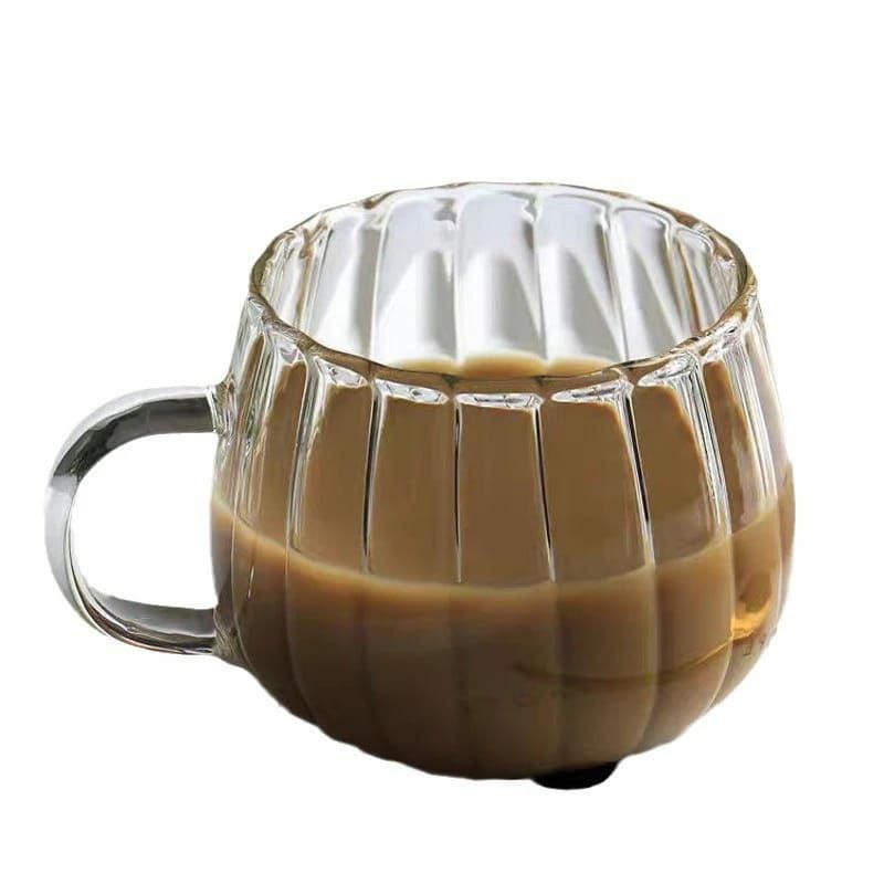 Stripped pumpkin shaped heat resistant glass cup