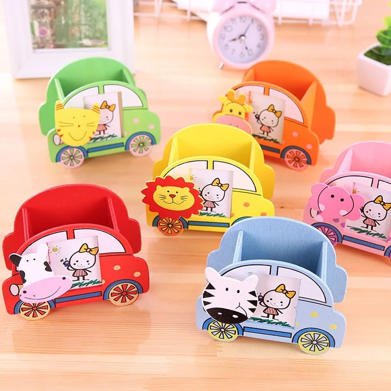 Car Multicolor Wooden Pen Stand