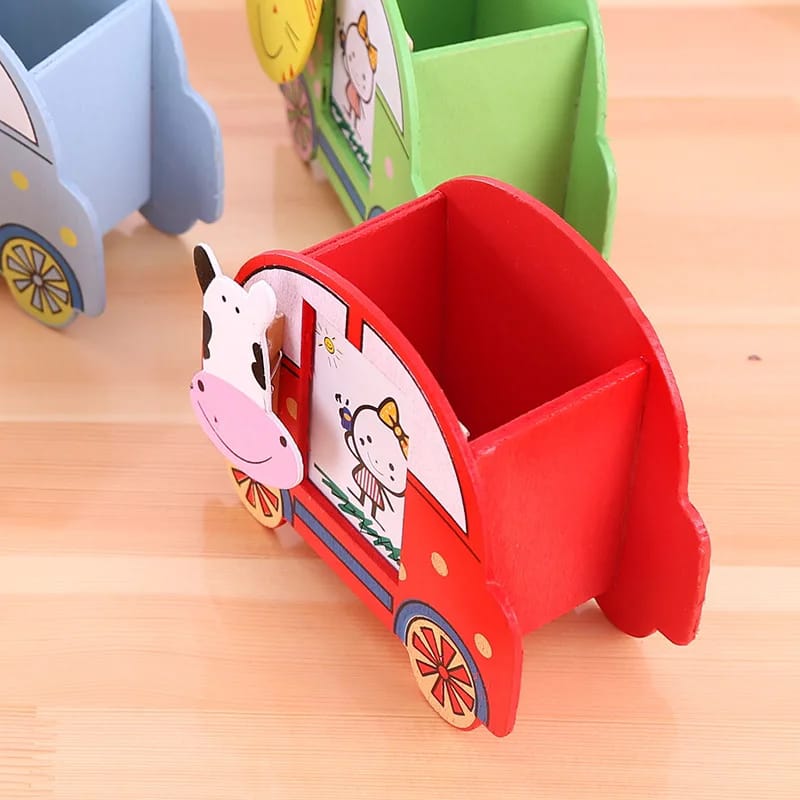 Car Multicolor Wooden Pen Stand